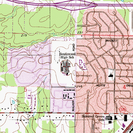 Topographic Map of Southwood High School, LA
