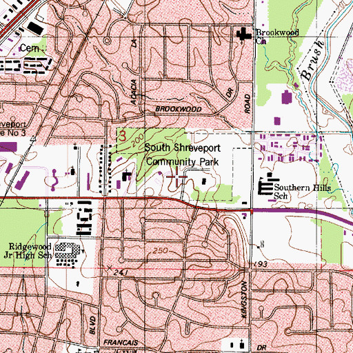 Topographic Map of South Shreveport Community Park, LA