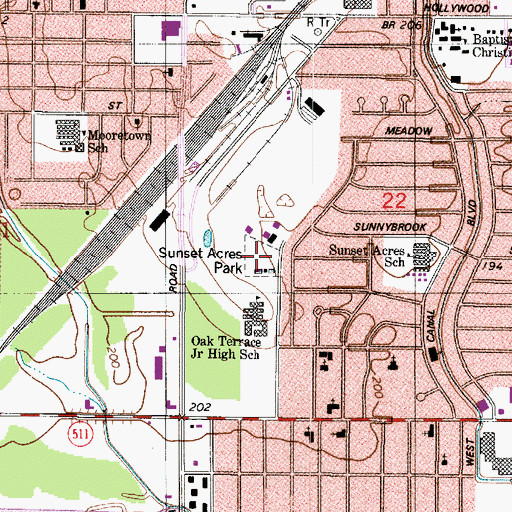 Topographic Map of Sunset Acres Park, LA