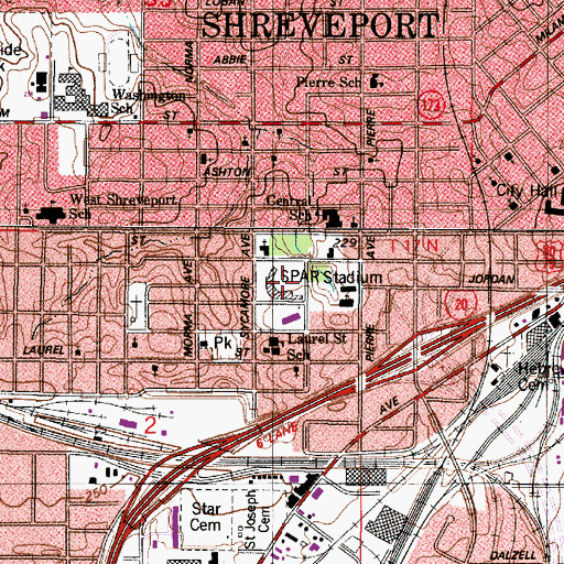 Topographic Map of Spar Stadium, LA