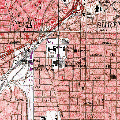 Topographic Map of Christus Schumpert Sutton Children's Medical Center, LA