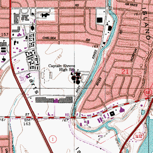 Topographic Map of Captain Shreve High School, LA