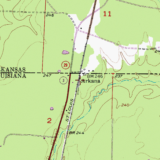 Topographic Map of Arkana, LA