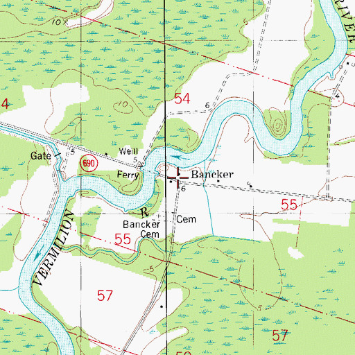 Topographic Map of Bancker, LA