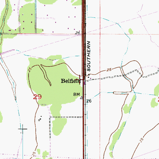 Topographic Map of Belfield, LA