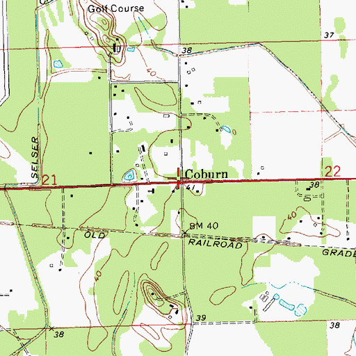 Topographic Map of Coburn, LA