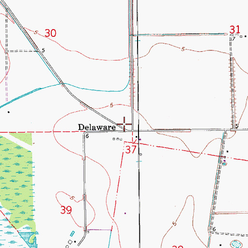 Topographic Map of Delaware, LA