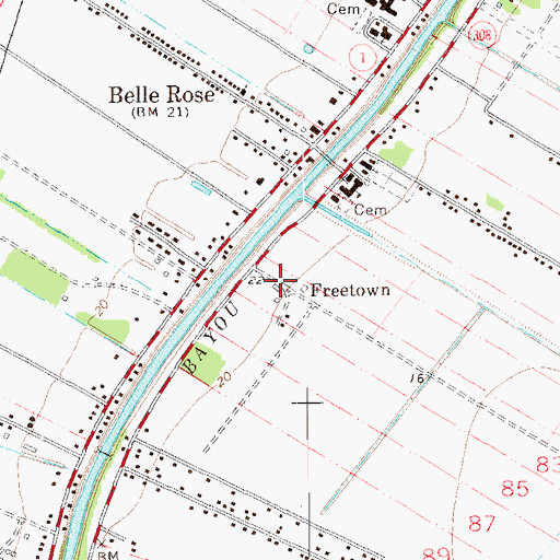 Topographic Map of Freetown, LA