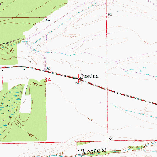 Topographic Map of Justina, LA
