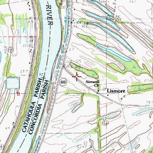 Topographic Map of Lismore, LA