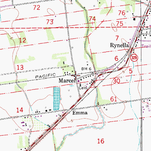 Topographic Map of Marce, LA