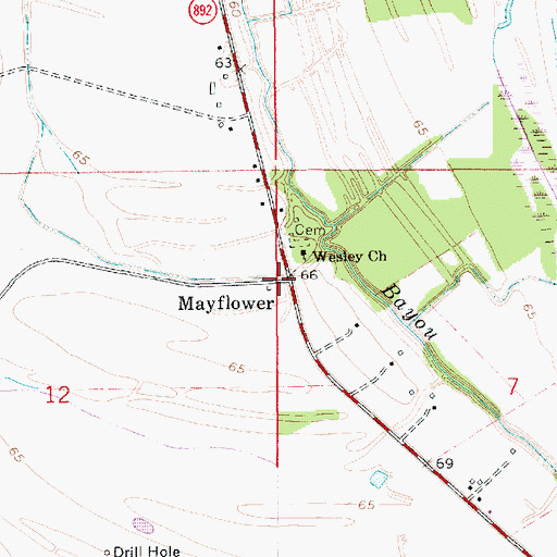 Topographic Map of Mayflower, LA