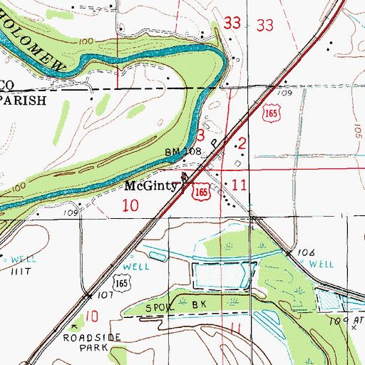 Topographic Map of McGinty, LA