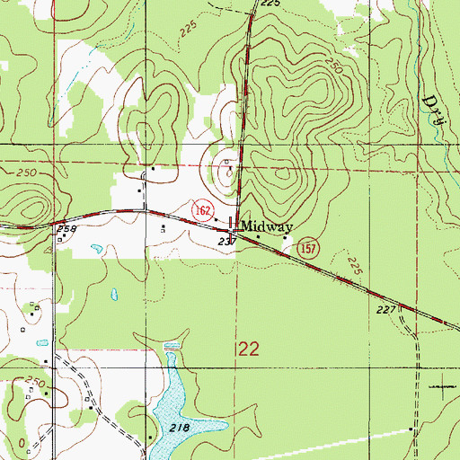 Topographic Map of Midway, LA