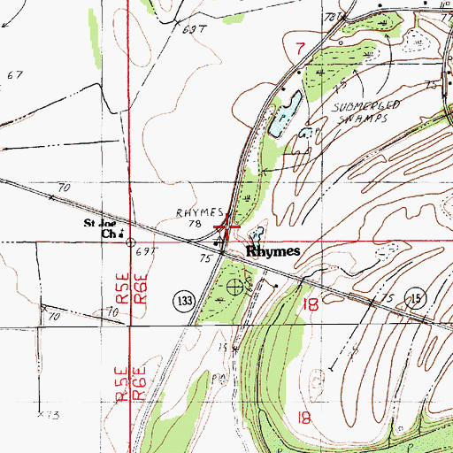 Topographic Map of Rhymes, LA