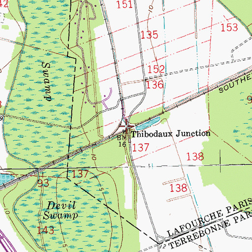 Topographic Map of Thibodaux Junction, LA