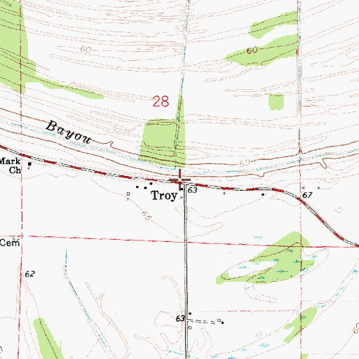 Topographic Map of Troy, LA