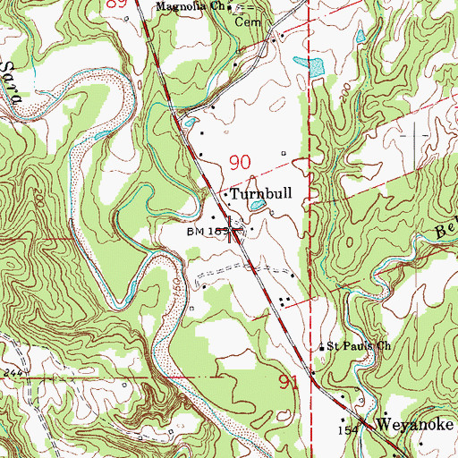 Topographic Map of Turnbull, LA