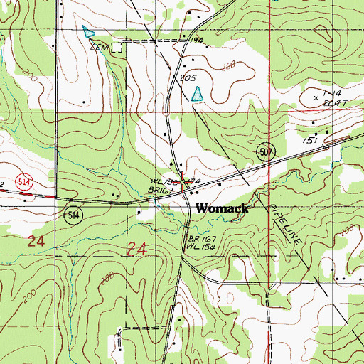 Topographic Map of Womack, LA