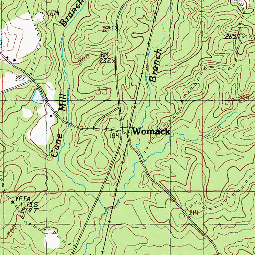 Topographic Map of Womack, LA