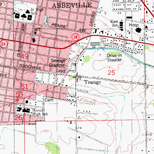Topographic Map of Youngs, LA