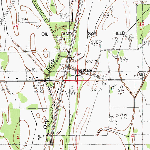 Topographic Map of Saint Mary Church, LA