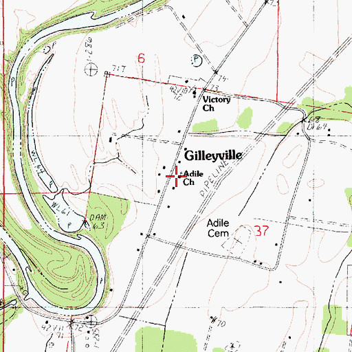 Topographic Map of Adile Church, LA
