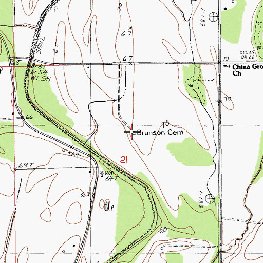 Topographic Map of Brunson Cemetery, LA