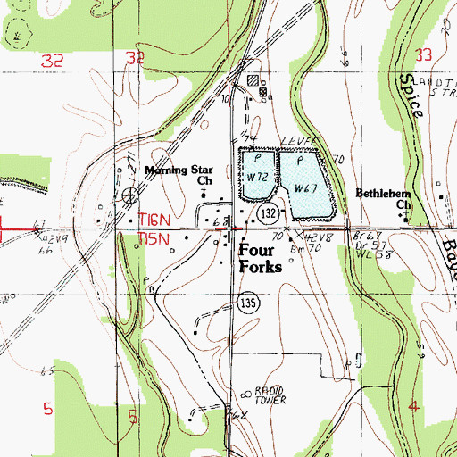 Topographic Map of Four Forks, LA