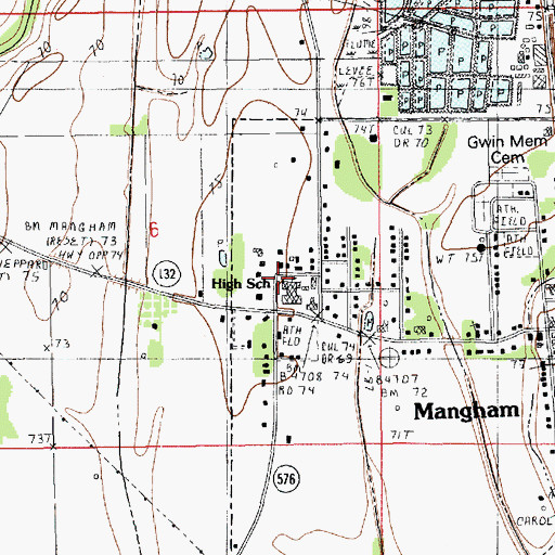 Topographic Map of Mangham Junior High School, LA