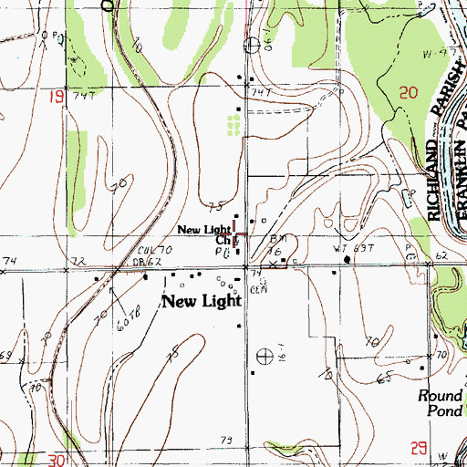 Topographic Map of New Light Church, LA