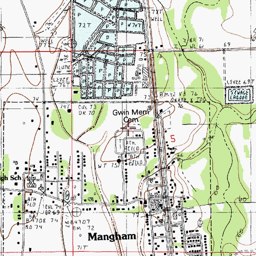 Topographic Map of Gwin Memorial Cemetery, LA