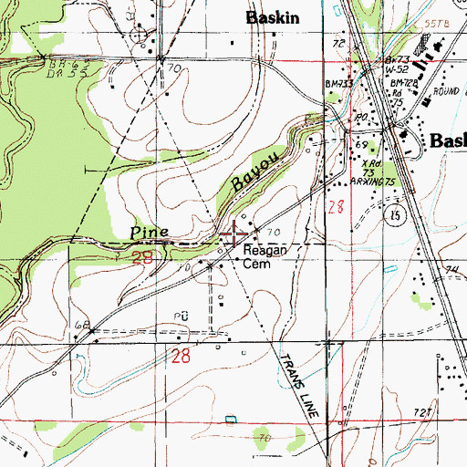 Topographic Map of Reagan Cemetery, LA