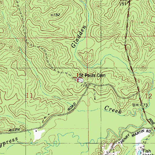 Topographic Map of Saint Pauls Cemetery, LA