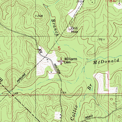 Topographic Map of Williams Cemetery, LA