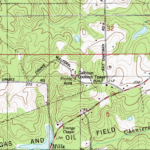 Topographic Map of Calhoun Lookout Tower, LA