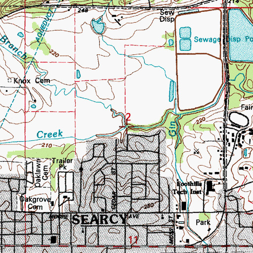 Topographic Map of Rocky Branch, AR