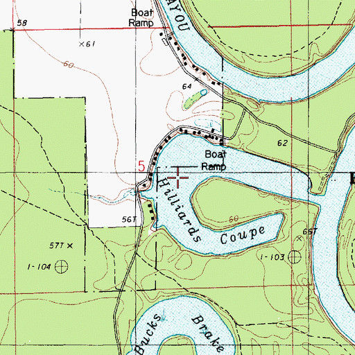 Topographic Map of Hilliards Coupe, LA