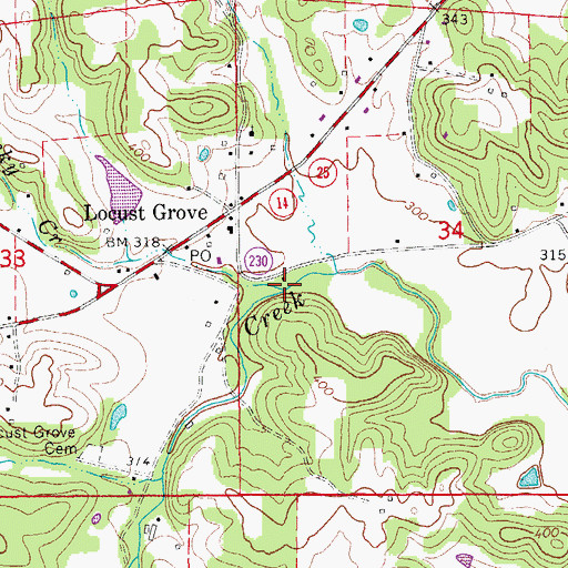 Topographic Map of Rocky Creek, AR