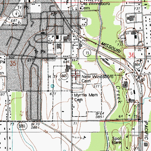 Topographic Map of New Winnsboro Cemetery, LA