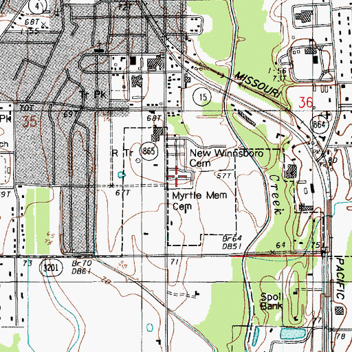 Topographic Map of Myrtle Memorial Cemetery, LA