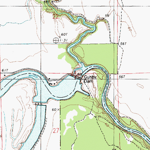 Topographic Map of Gunby Dam, LA