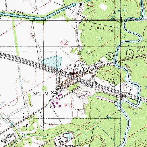 Topographic Map of Interchange 65, LA