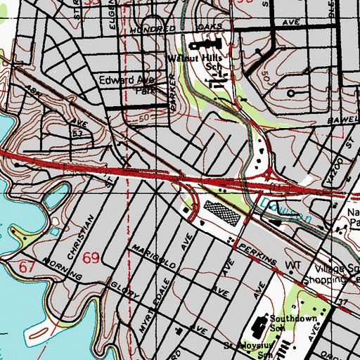 Topographic Map of Interchange 157A, LA