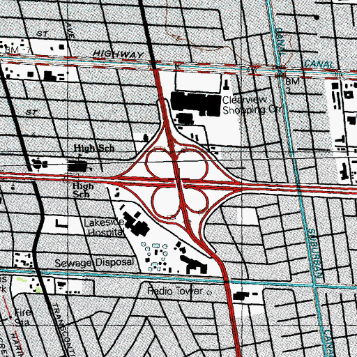 Topographic Map of Interchange 227, LA