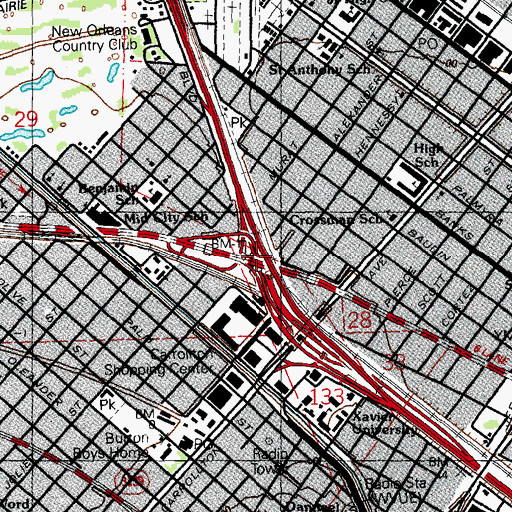 Topographic Map of Interchange 233A, LA