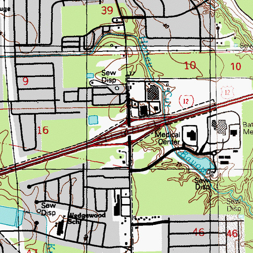 Topographic Map of Interchange 7, LA