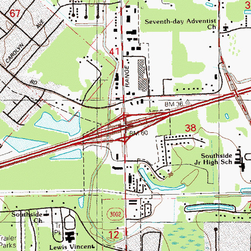 Topographic Map of Interchange 10, LA