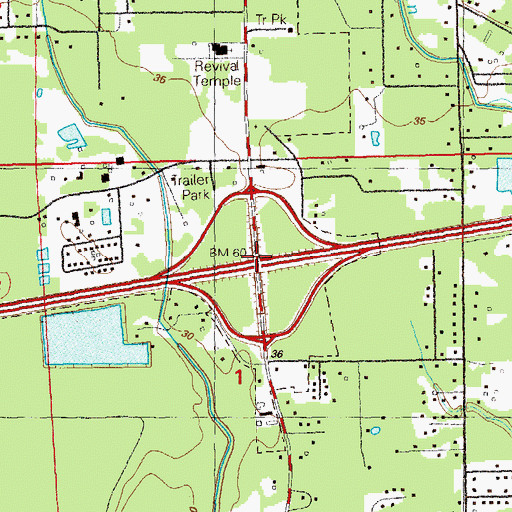 Topographic Map of Interchange 15, LA