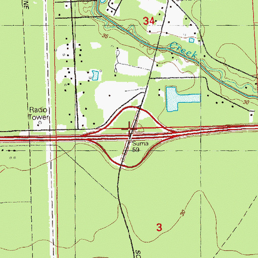 Topographic Map of Interchange 19, LA